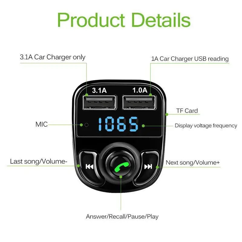 X8 Bluetooth, Autoadapter, Bluetooth FM Transmitter, Car Aux, MP3 Spel –  AlrawiWebshop